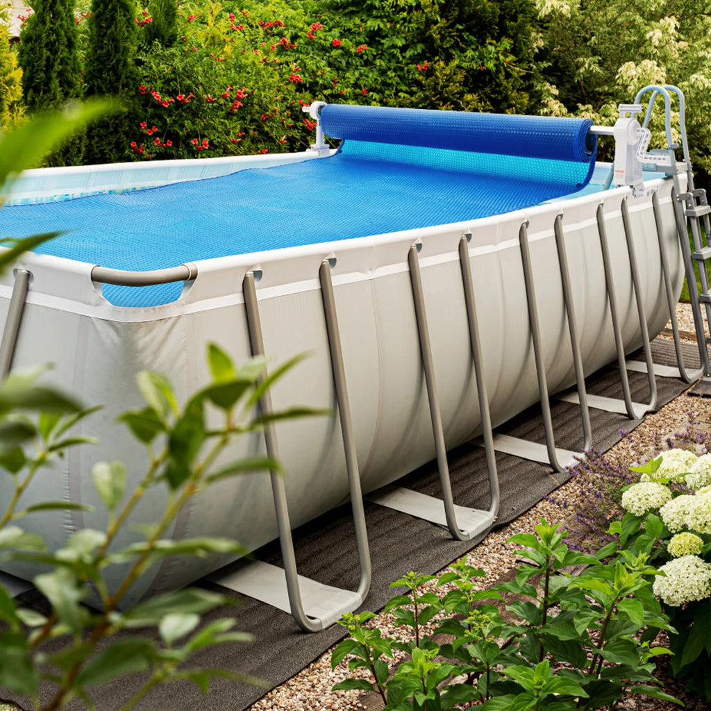 Solar Pool Cover Reel, Aluminum 20 ft Above Ground Swimming Pool Cover Reel Set Fits for 3 - 20 ft Width Swimming Pools