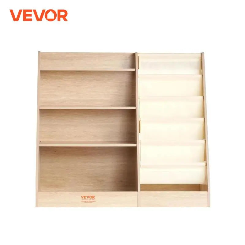 4-Tier Kids Wooden Bookshelf Six-Layer Sling Bookcase Baby Storage Book Rack for Kids Room Playroom Kindergarten Nursery