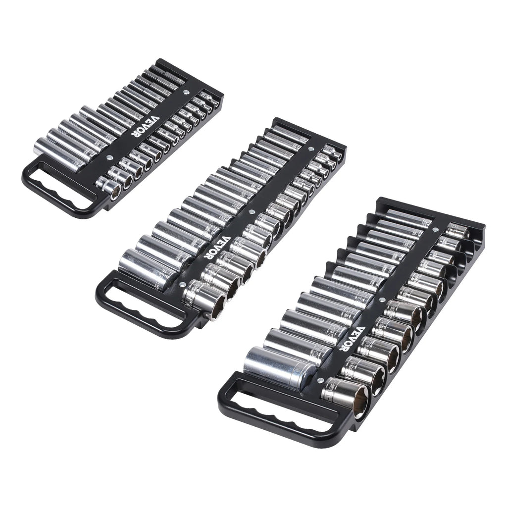 3PCS Magnetic Socket Organizer Tray 1/4'' 3/8'' 1/2'' Metric & SAE Socket Holder Set up to 76 Sockets for Tool Box Drawer