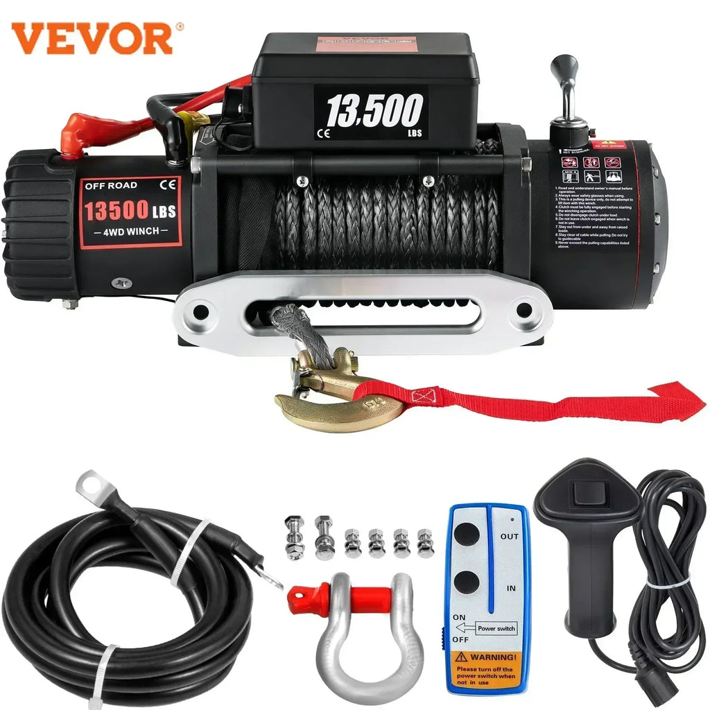 Electric Winch 13500 LBS 12V Synthetic Tow Rope Winch 27M/92FT Lifting Hoist for 4X4 Car Trailer ATV Truck Off Road Boat
