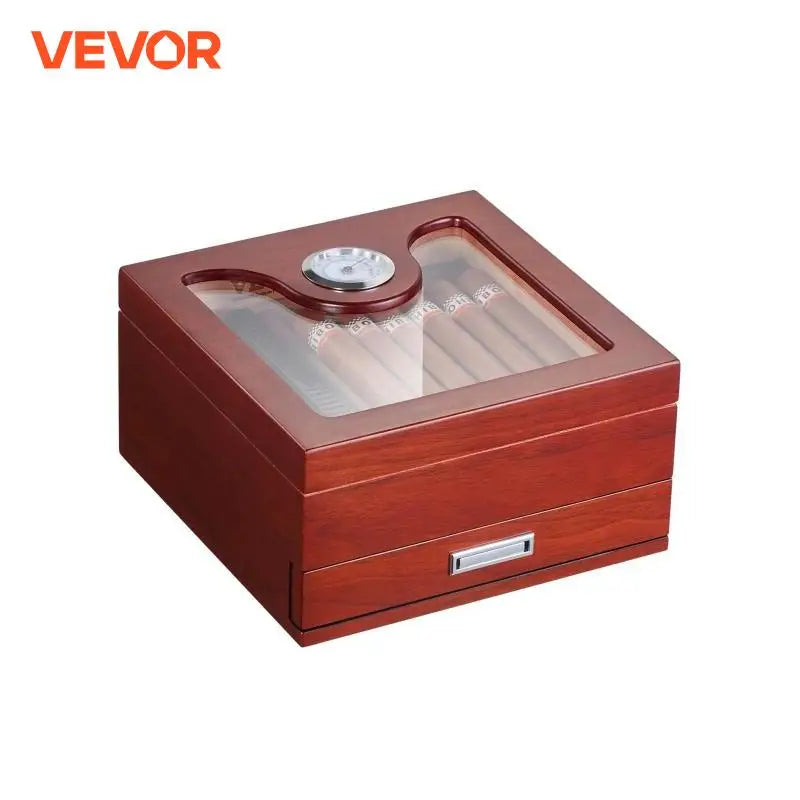 Cigar Humidor Glass Top Cigar Humidor Box Handmade Spanish Cedar Wood Cigar Desktop Box Cigar Storage Case with Hygrometer