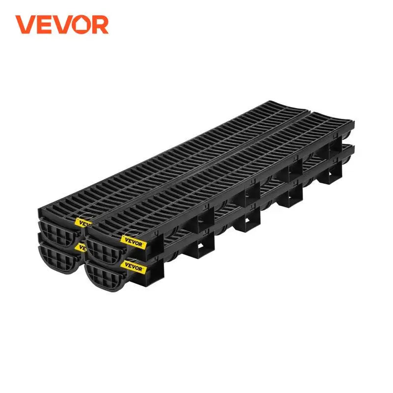 Driveway Trench Drainage Kit System Channel Drain With Plastic Grate 4-6 Pack HDPE Plastic Grille Black Garage Floor Drain