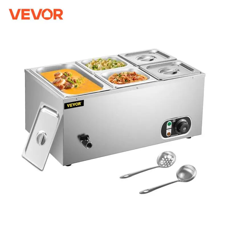 110V Commercial Food Warmer 1x1/3GN&4x1/6GN 5-Pan Stainless Steel Bain Marie 13.7 Quart Capacity for Catering Restaurants
