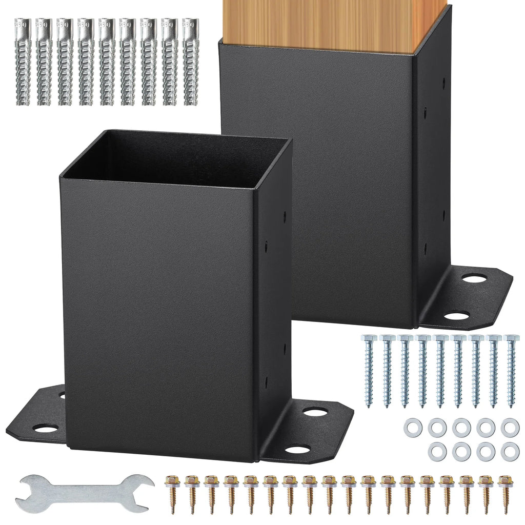 4x4/ 6x6 Post Base 2/ 4 Pcs Powder-Coated Post Anchor Matte Black Wood Post Brackets for Pavilion Deck Railing