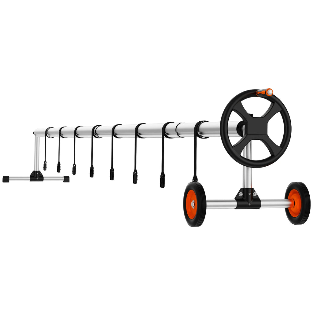 Pool Cover Reel,Aluminum Solar Cover Reel 14/18/22 ft, Inground Swimming Pool Cover Reel Set w/Rubber Wheels and Sandbags