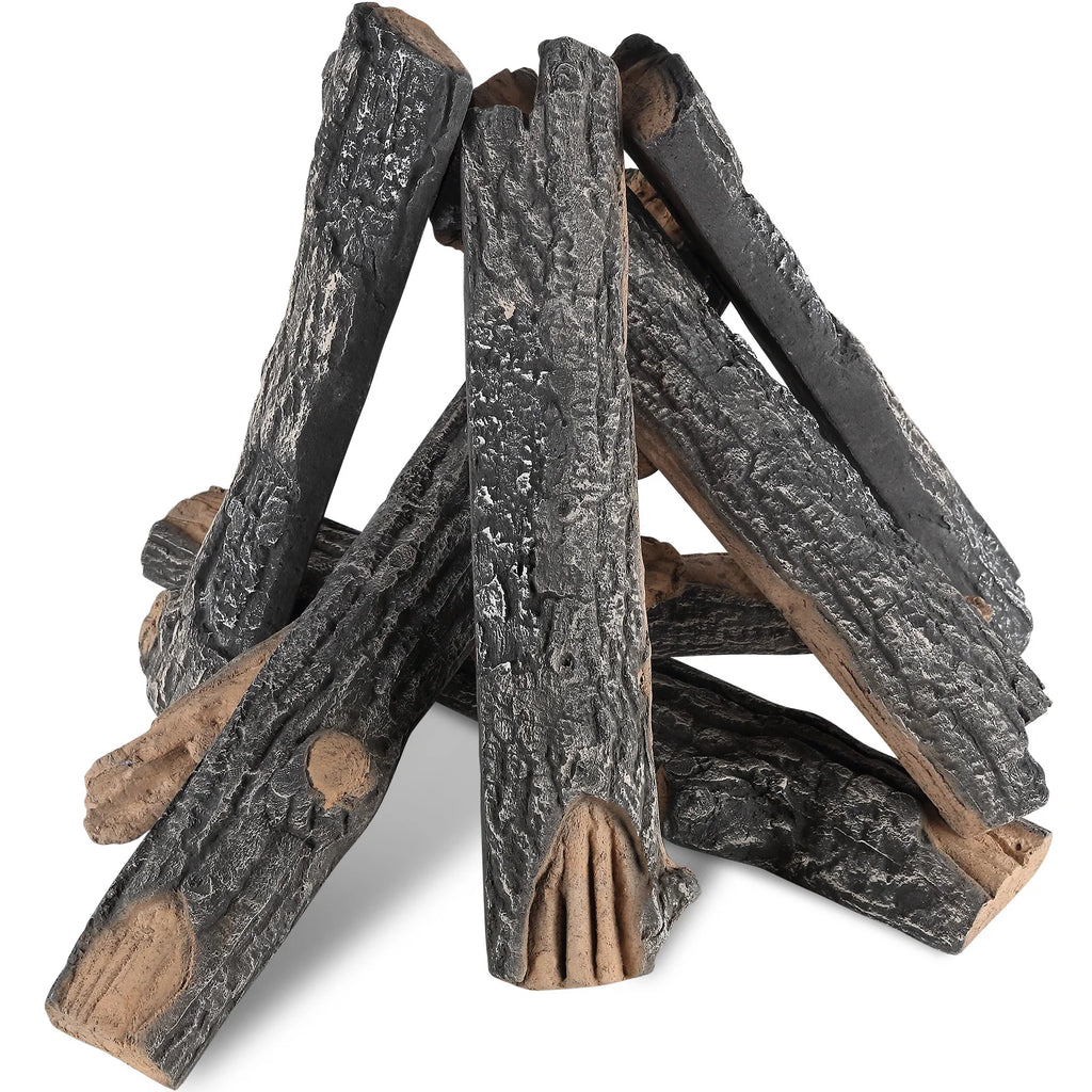 6/8/10Pcs Logs Gas Fireplace Ceramic Logs for Fire place Heat-Resistant Wood Log Stackable Wood Branches for Gas Fireplace
