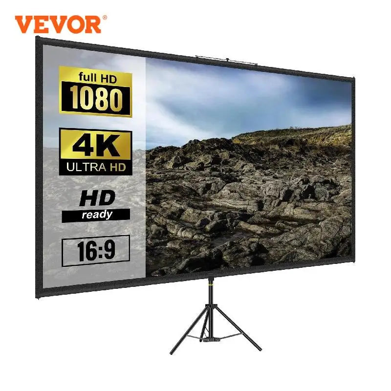 100 Inch Tripod Projector Screen W/ Stand 16:9 4K HD Portable Home Cinema for Indoor & Outdoor Projection