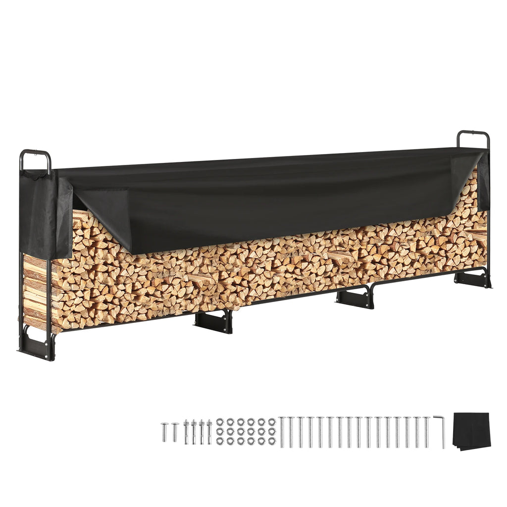 Outdoor Firewood Rack with Cover Heavy Duty Firewood Holder With Waterproof Cover for Fireplace Patio Log Storage Rack