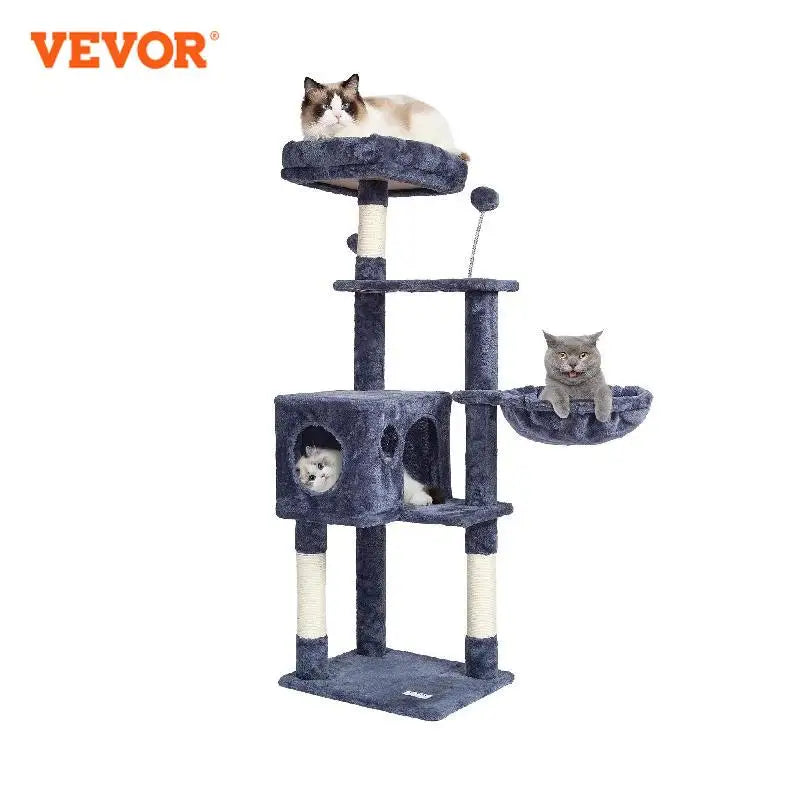 Cat Tree for Indoor Cats 45.2" Cat Tower with Cat Condo Sisal Scratching Post HammockTop Perch Jumping Platforms Dark Grey