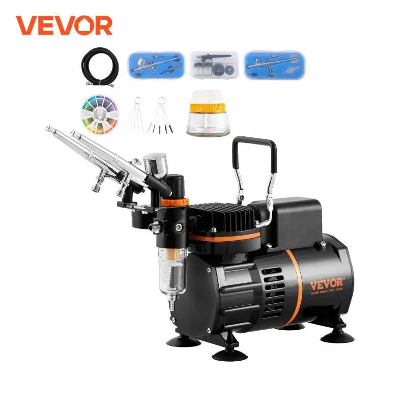 Airbrush Kit, Dual Fan Air Compressor Professional Airbrushing System Kit with Airbrushes Mixing Wheel Cleaning Brush Set
