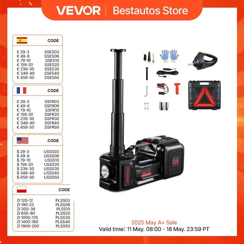 5T Electric Car Jack Electric Scissor Jack 12V Tire Changer with Electric Impact Wrench & LED Light for Sedan, SUV, Truck