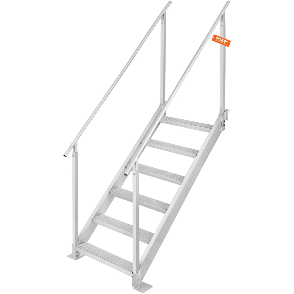 4/6 Step Dual Handrails Dock Ladder Aluminum with Rubber Mat 30"-39" Adjustable Height for Lake Marine Boarding Pool