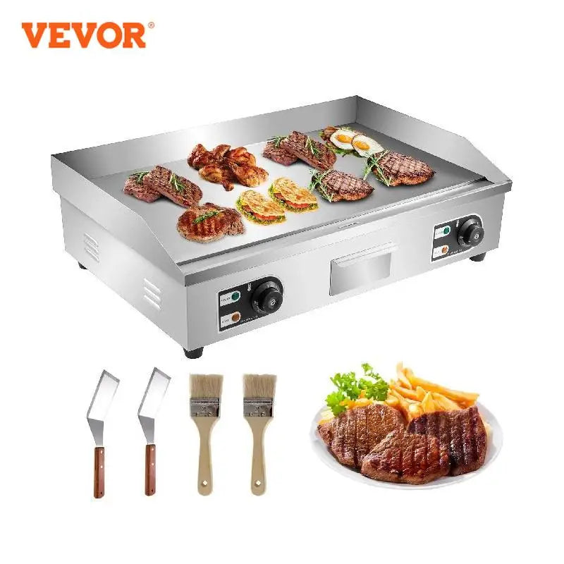 Electric Countertop Griddle with Drawer Stainless Steel Flat Top Grill Barbecue BBQ machine for Outdoor Camping Cooking