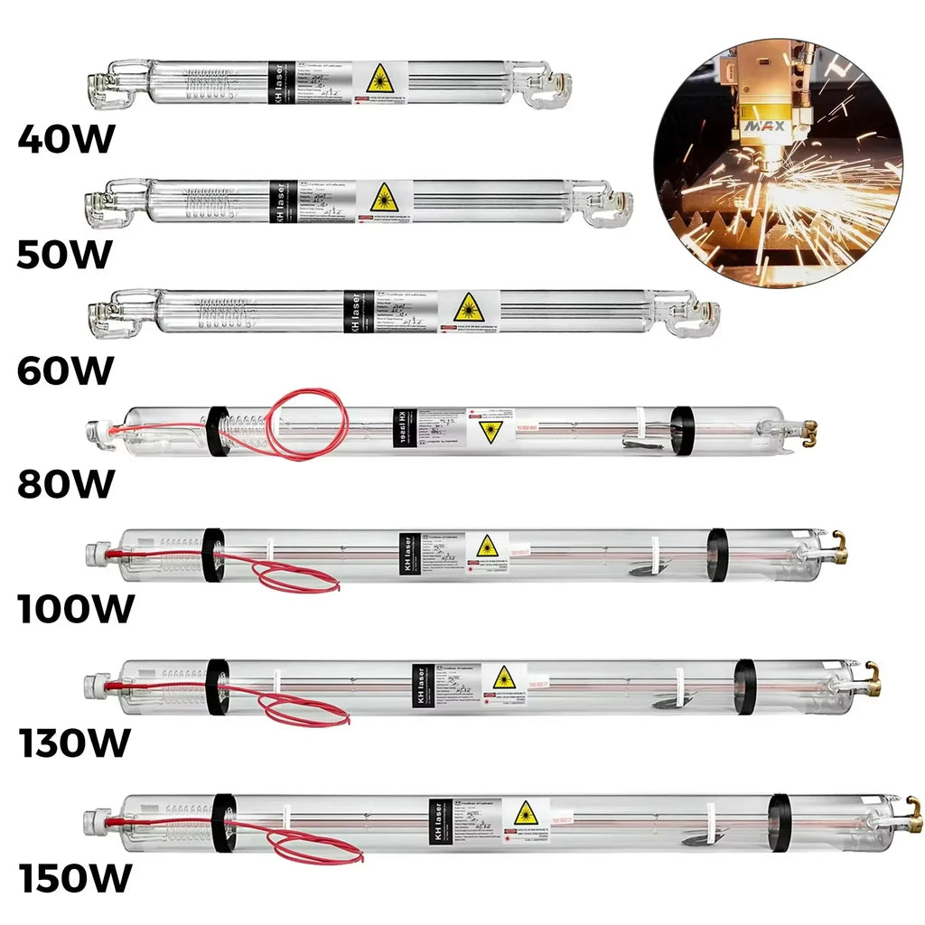 CO2 Laser Tube 40-150W 80mm Glass Dia, 700-1830mm Length High-Power Engraving Cutting Machine Long Service Life