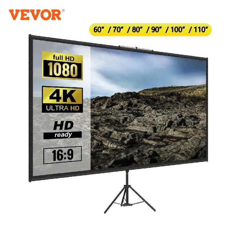 Tripod Projector Screen Stand 60 70 80 90 100 110 Inch 16:9 4K HD Portable Home Cinema for Indoor & Outdoor Projection