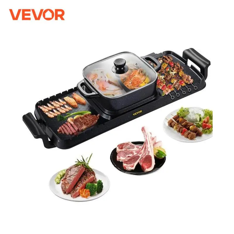 2in1 Electric BBQ Pan Grill Hot Pot 2400W Multifunction Home Portable Smokeless Nonstick Detachable Hot Pot Barbecue Plate