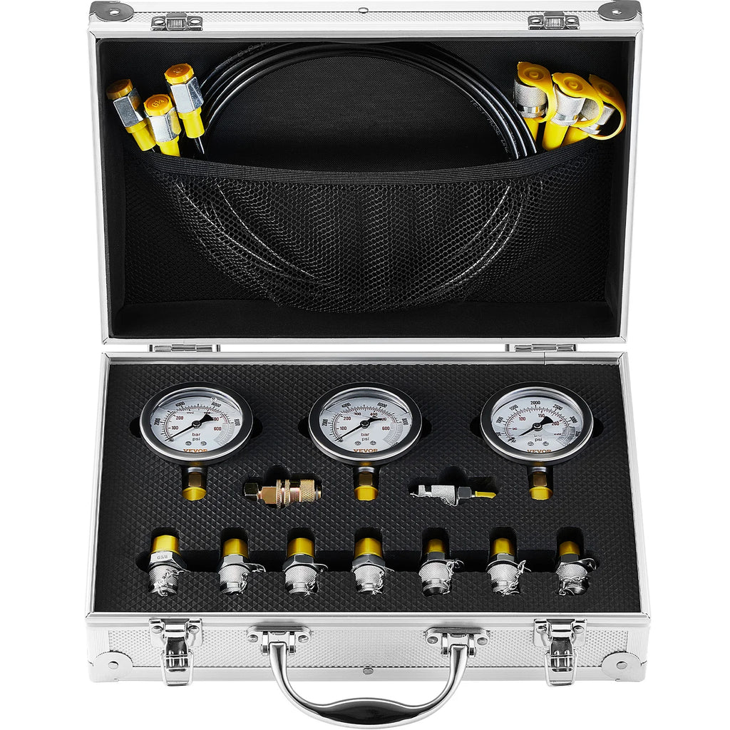 Hydraulic Pressure Test Kit 250/400/600bar 3 Gauges 9 Test Couplings for Excavator Tractors Construction Machinery
