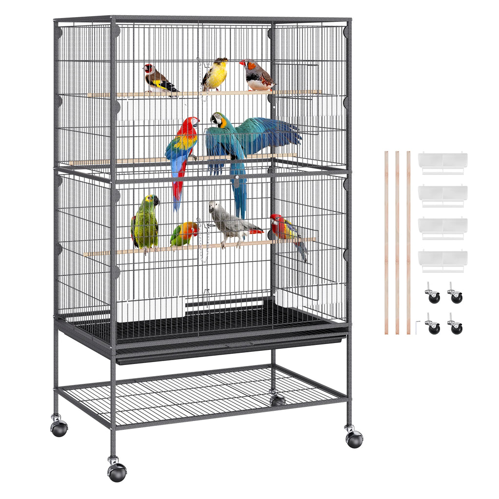 52inch Standing Large Bird Cage Carbon Steel Flight Bird Cage for Parakeets/Cockatiels/Parrots/Macaw with Rolling Stand