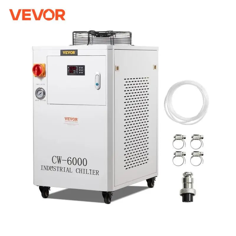 Industrial Water Chiller CW6000 1500W Cooling System with Compressor 65 L/min Max Flow Rate for Laser Engraving Machine