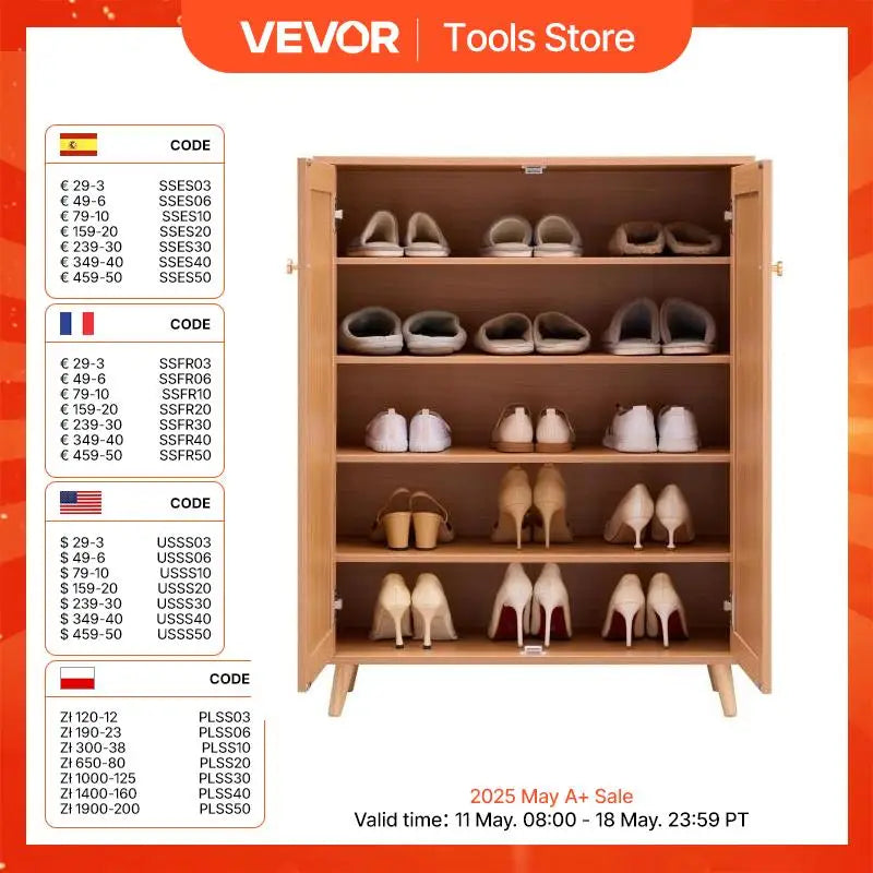 5 Tiers 2 Doors 40.35" Tall and Adjustable Shelves Rattan Shoe Storage Entryway Cabinet Ideal for Entryway Closet Hallway