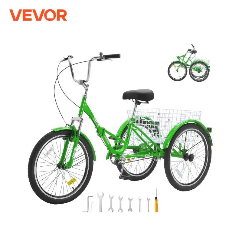 20/24/26-Inch Folding Adult Tricycle Carbon Steel 3 Wheel Cruiser Shopping Picnic Foldable For Women Men  Seniors