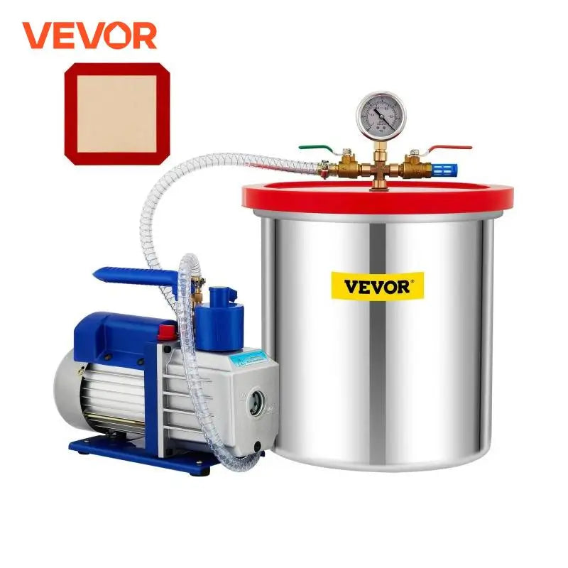 5 Gallon Chamber 5CFM 1/3 HP Single Stage Rotary Vane Vacuum Pump 110V for Stabilizing Wood, Degassing Silicones Use