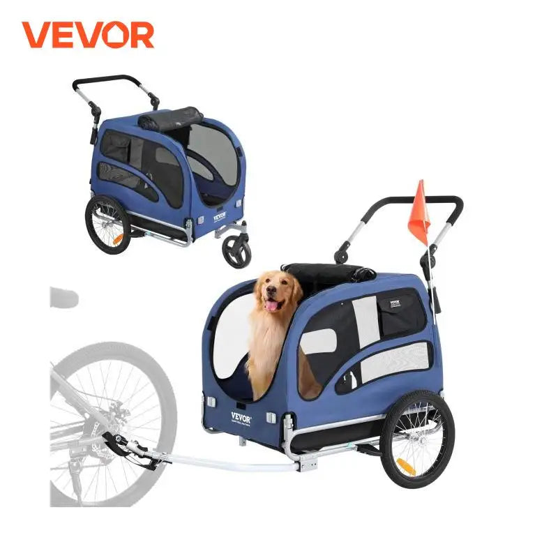 100 lbs Dog Bike Trailer 2-in-1 Pet Stroller Cart Bicycle Carrier with Wheels Coupler Reflectors Flag for Dogs Travel