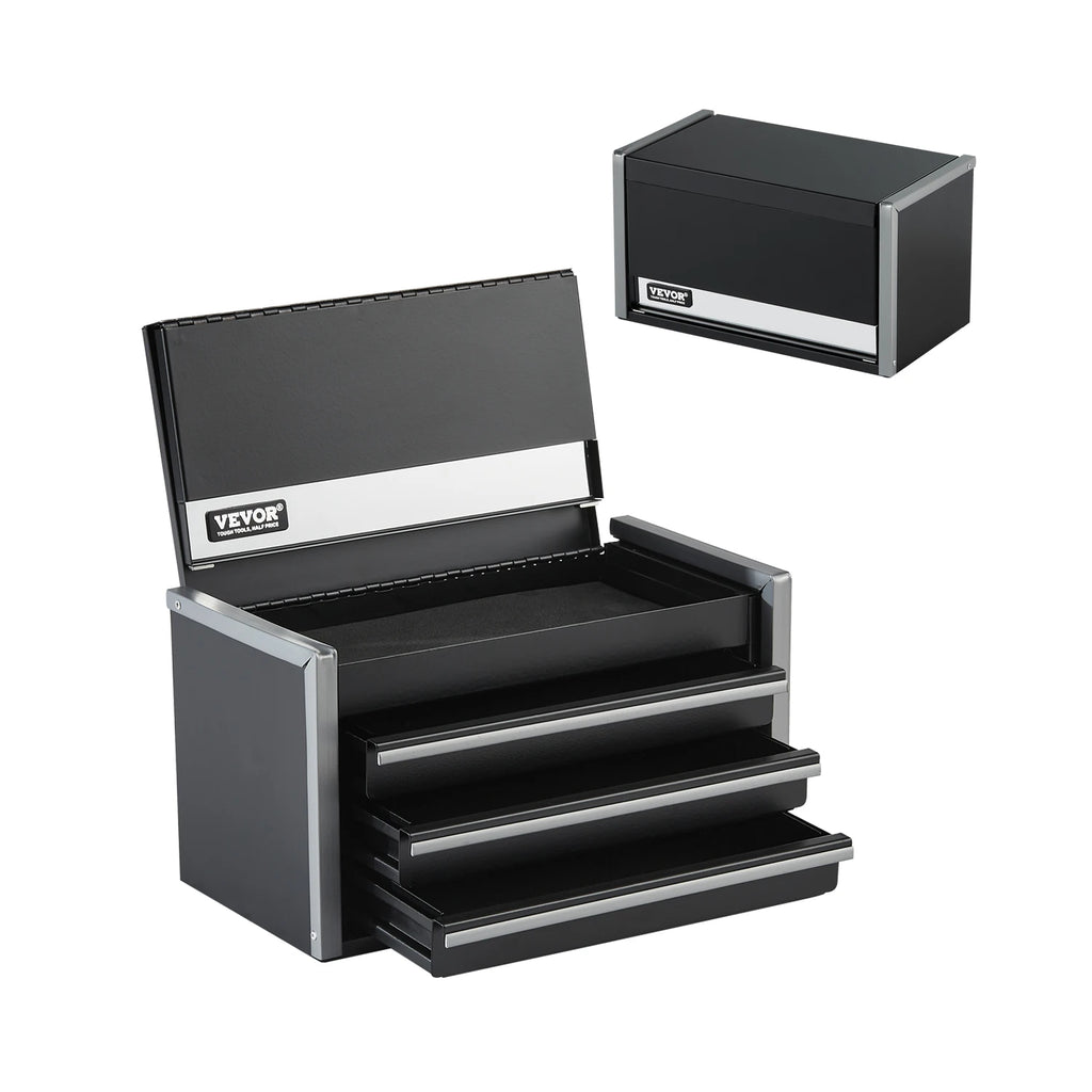 8.6in 3 Drawers Metal Tool Box Portable Tools Chest with PP Feet Pads & Ball Bearing Powder Coated Tool Storage for Garage