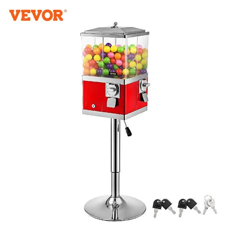 Gumball Machine with Stand Quarter Candy Dispenser Rotatable Four Compartments Square Vending Machine Adjustable Wheels