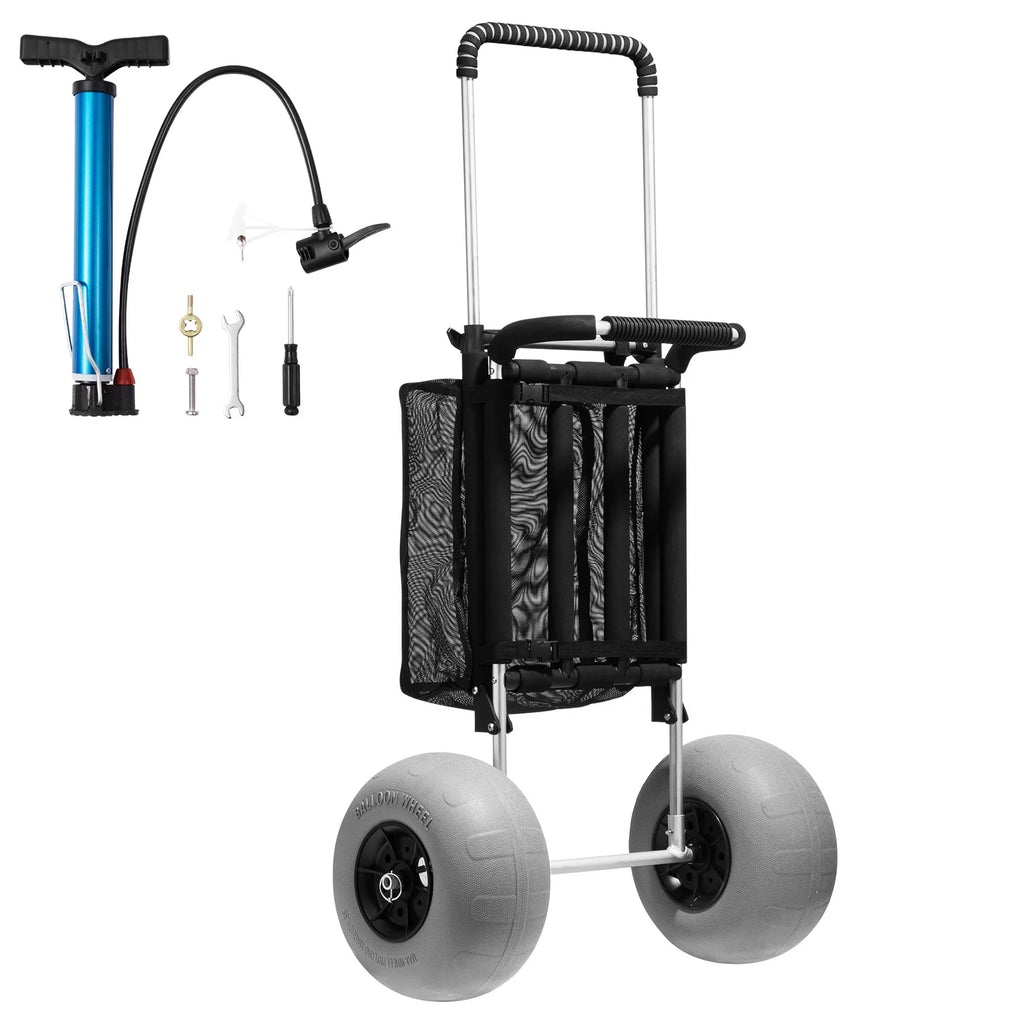 Beach Dolly with Big Wheels for Sand 29.9"x15.4" Cargo Deck w/ 12" Balloon Wheel 165LBS Loading Capacity Folding Sand Cart