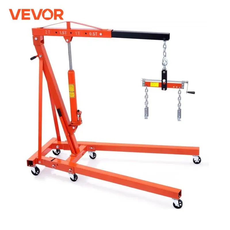 Hydraulic Engine Hoist with Lever 2 Ton/4400 LBS Foldable Engine Crane and Engine Hoist Leveler for Auto Repair, Loading