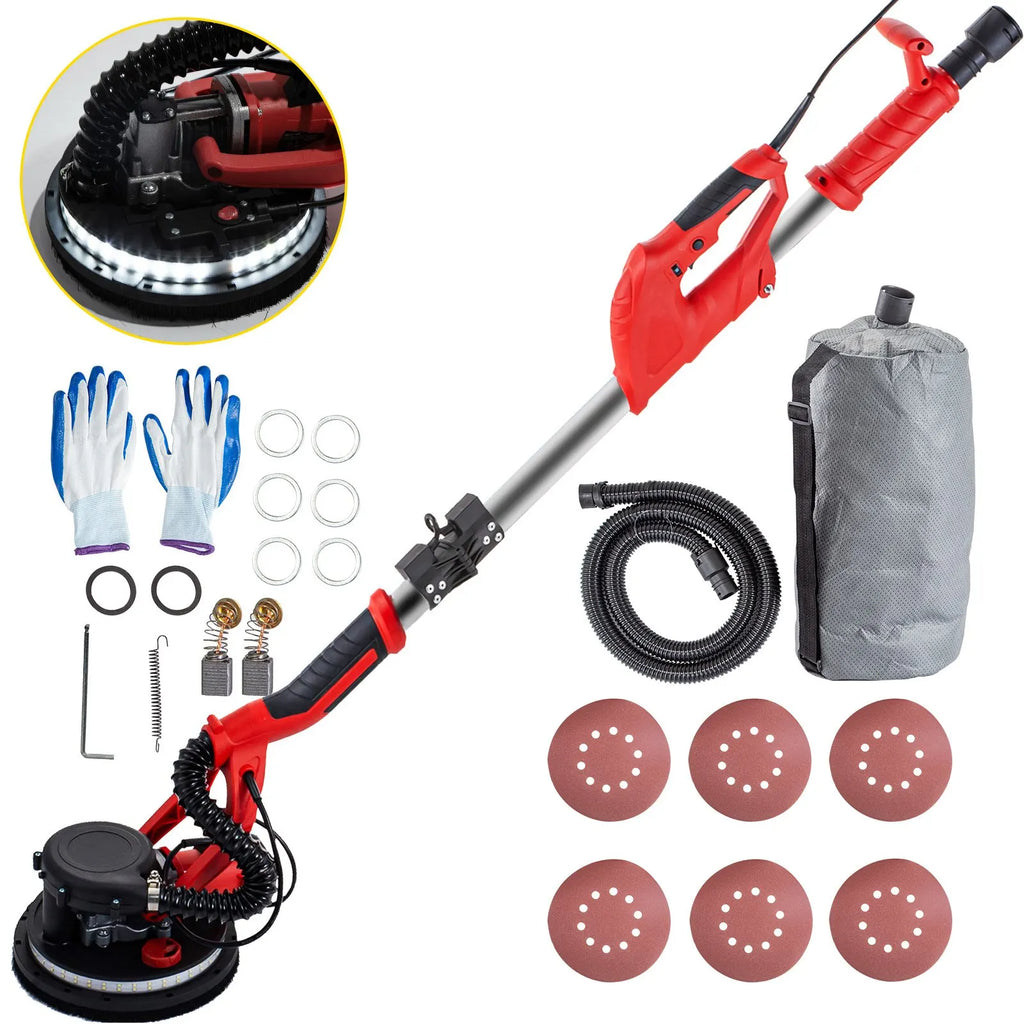 Drywall Sander 850W, Electric Drywall Sander, Variable Speed 800-1750 RPM, with LED Strip Light and Vacuum Bag