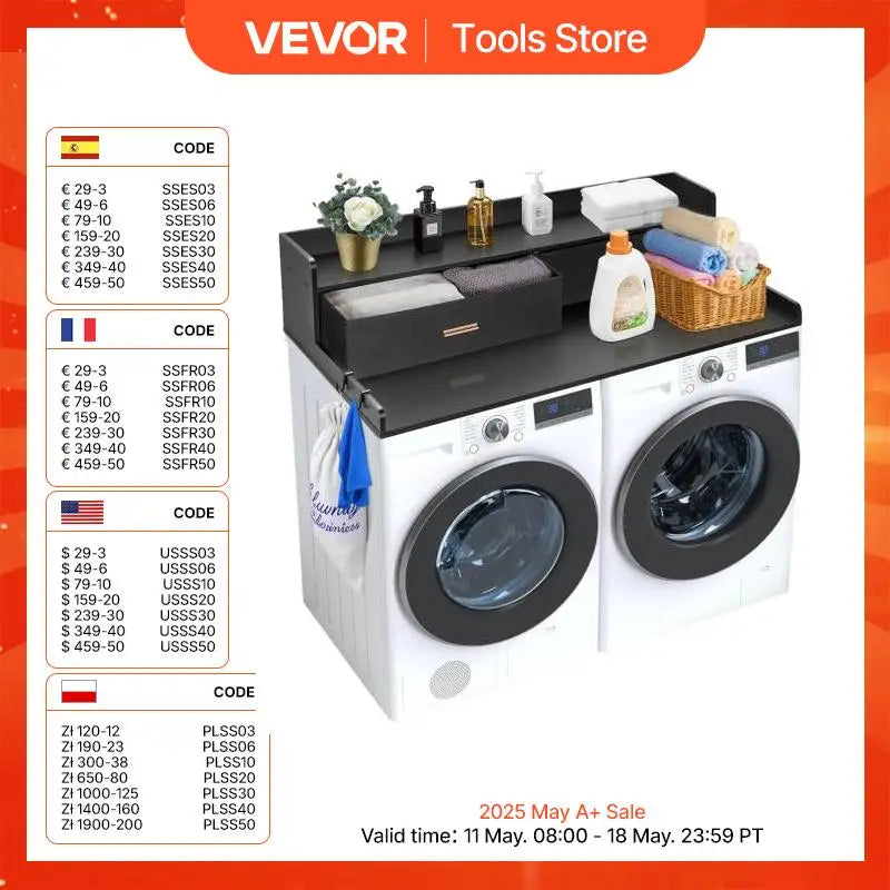 Washer Dryer Countertop w/ Drawer & Shelf Wooden Washer and Dryer Countertop  Laundry Topper for Laundry Room Organization