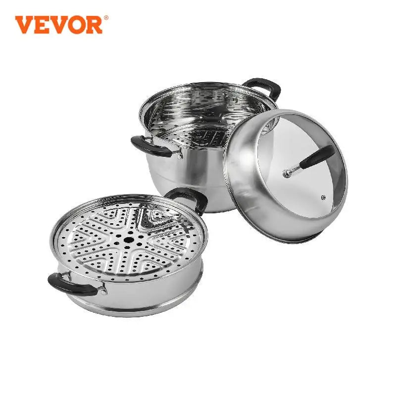Steamer Pot 11in/28cm, 3 Tier Steamer Pot for Cooking with 8.5QT Stock Pot, 304 Stainless Steel Food Steamer Cookware