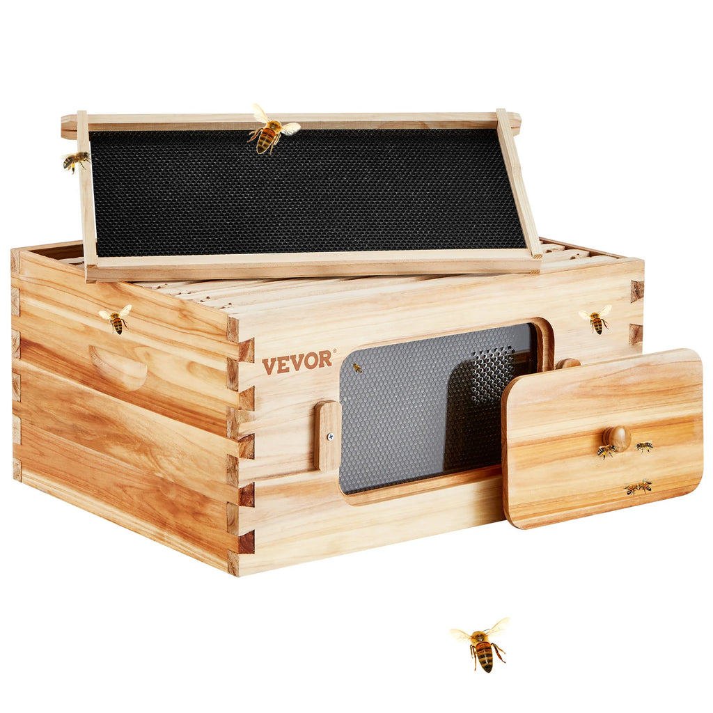 Bee Hive Deep Box Starter Kit 100% Beeswax Coated Natural Cedar Wood Langstroth Beehive Kit Transparent Acrylic