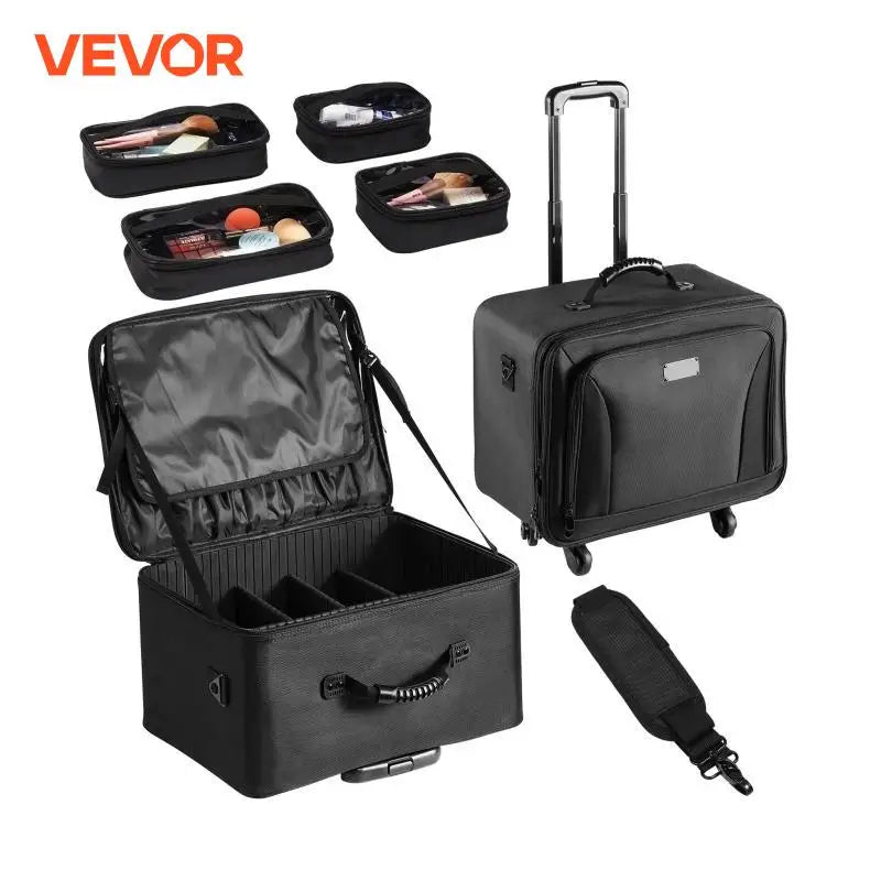 Rolling Makeup Train Case Large Storage Convenient Carry With Handle Wheels Strap Makeup Organizer Box Waterproof Oxford