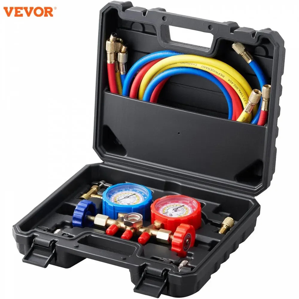 3 Way & 4 Way AC Gauge AC Manifold Gauge Set for R134A R22 R12 R502 with 5ft Hose Work on Car Freon Charging&Evacuation