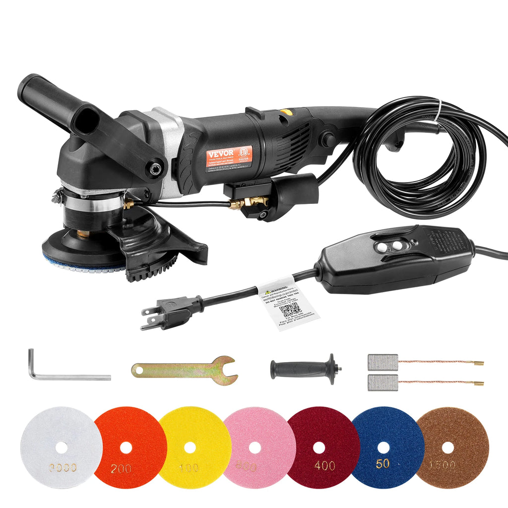 Wet Polisher 800W 4" Concrete Grinder Wet Grinder Machine for Marble/Rock/Tile with 6 Variable Speed and 7 Polishing Kits