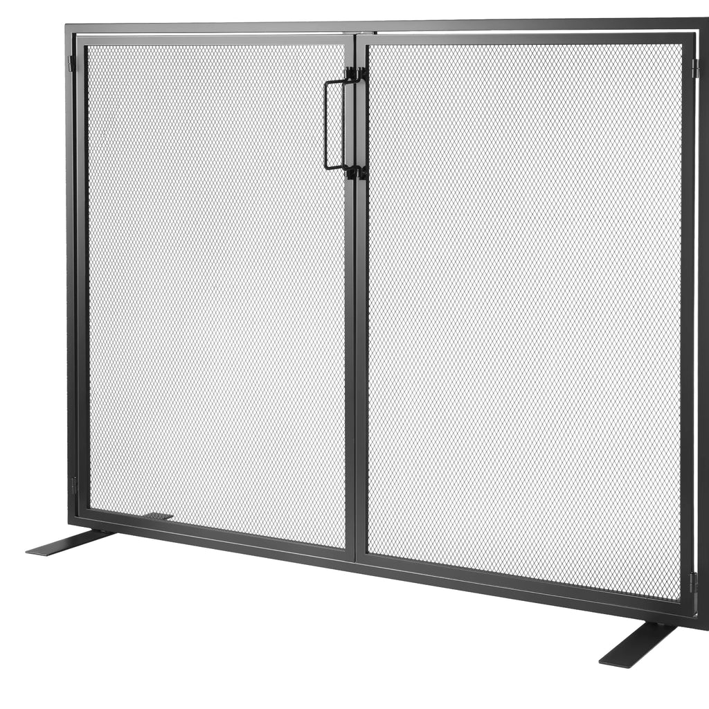 Fireplace Screen 1 Panel with Door Iron 38.98inch(L) x30.7inch(H) Spark Guard Cover For Living Room Home Decor Moder