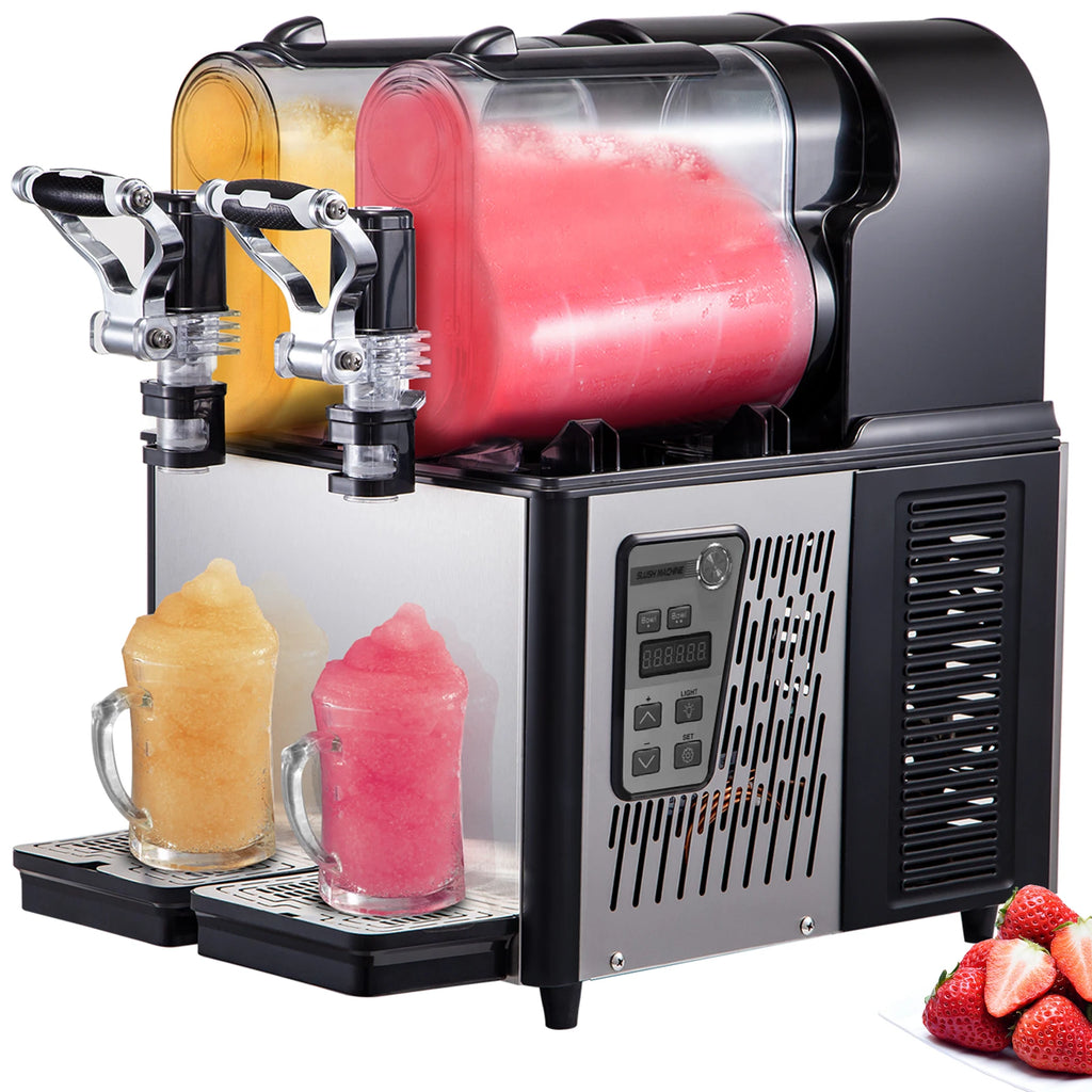 Commercial Slushy Machine, 3LX2 Tank Slush Drink Maker, 370W Frozen Drink Machine with Temperature Preservation, Black