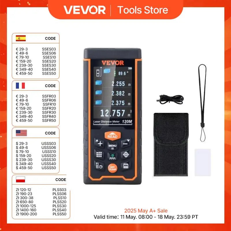 Laser Measure 400 ft ±1/16'' Accuracy Laser Distance Measure Laser Meter Pythagorean Mode Measure Distance Area and Volume