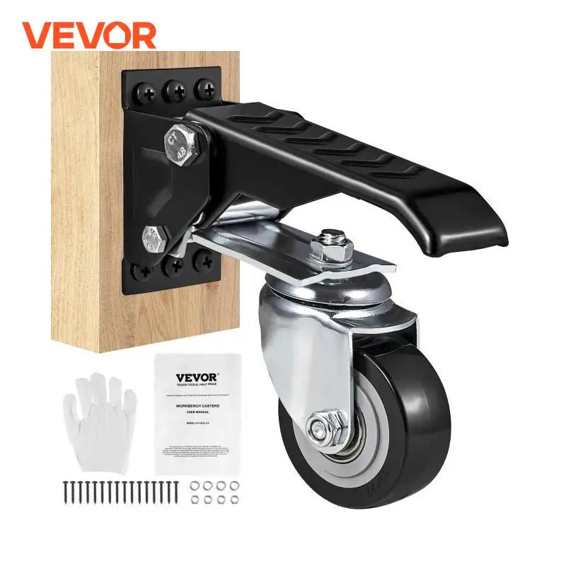 165 lbs 2.5" Set of 4 Workbench Caster Wheels Side Mounted Retractable Stepdown Wheel 360° Swivel for Tables and Equipment