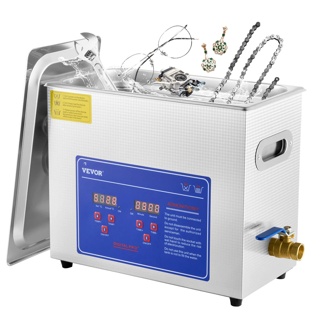 6L Ultrasonic Cleaner Machine,Stainless Steel Ultrasonic Cleaning Machine, with Digital Heater Timer, for Jewelry Cleaning