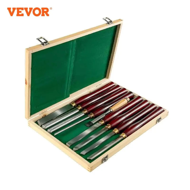 8PCS + 1 Free HSS Lathe Chisel Set for Wood Turning Root Furniture Carving Knife 6.89" Blade 16.14" Chisel With Tool Box