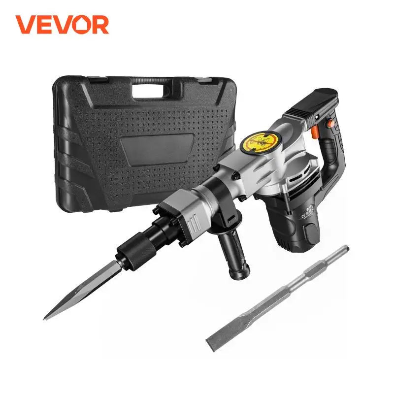 Electric Heavy Demolition Jack Hammer 1400W 2pcs Chisels Bits Chipping with Case 2900 BPM Concrete Breaker Gloves Black
