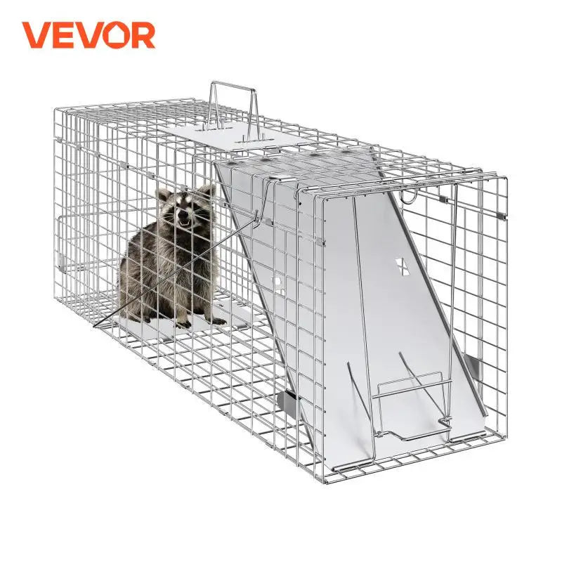24/31/42/50in Live Animal Cage Trap Folding Humane Cat Trap Galvanized Iron with Handle for Rabbits Squirrels Groundhogs