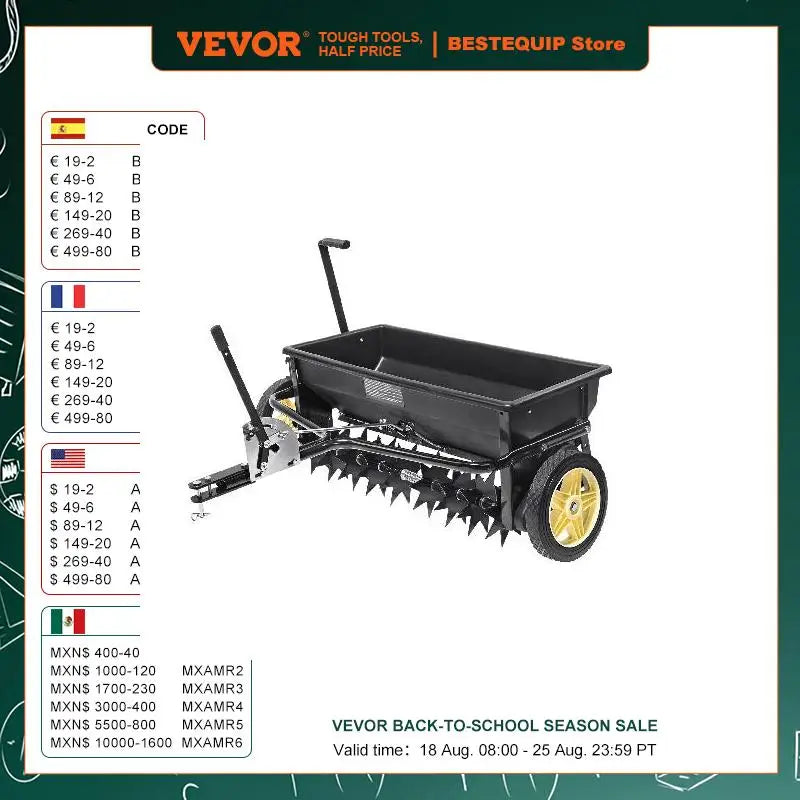 Broadcast Spreader 100 LB 10inch Wheels Steel Spike Aerator For Residential Farm Tough Terrain Black