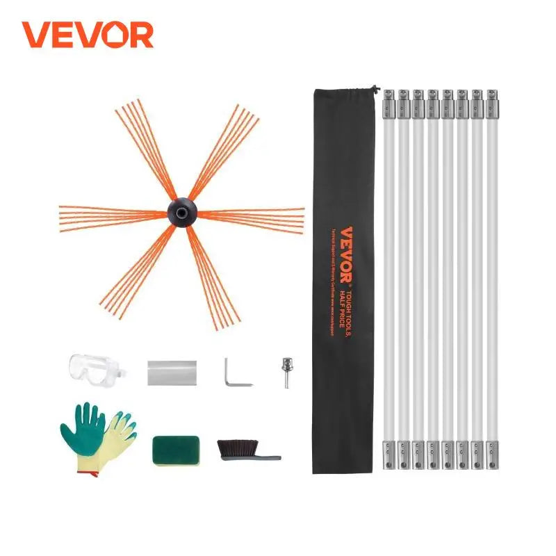 23/26/30/33/39ft Chimney Sweep Kit w/ Reinforced Nylon Flexible Rods Ergonomic Chimney Cleaning Brush 360-Degree Brush