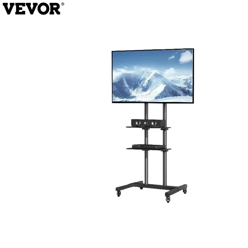 Mobile TV Stand Height Adjustable TV Stand with Wheels Double Tray for Audio-Visual Devices Rolling TV Stand for Bedroom
