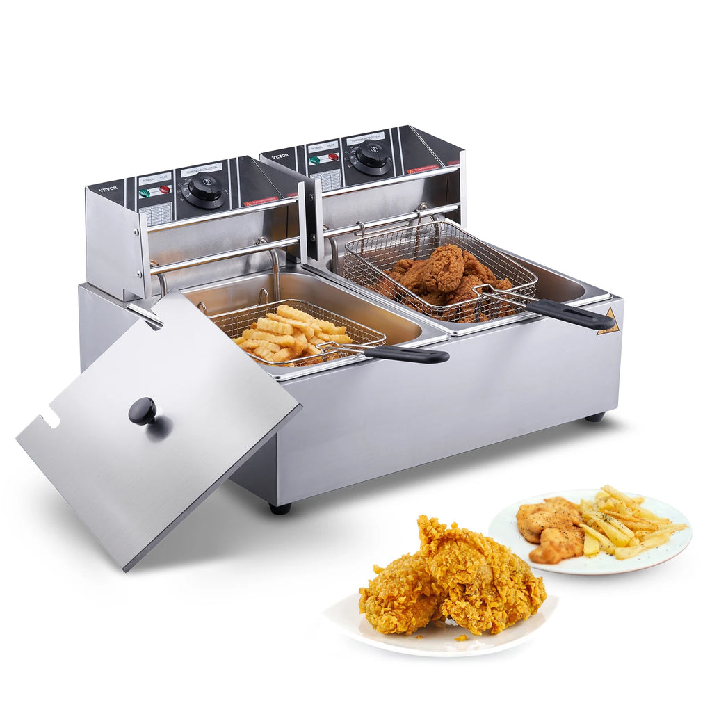 Commercial Electric Deep Fryer, 24L 3000W Electric Countertop Fryer with Dual Removable Basket, for Kitchen, Restauran